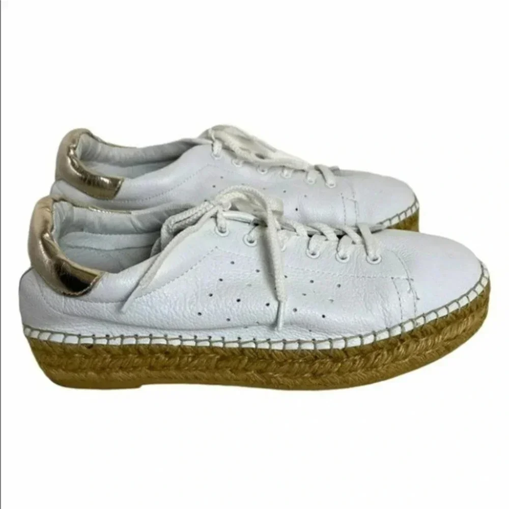 Steve Madden‎ Pace 9B White Leather Espadrille Sneakers Shoes Platform Casual